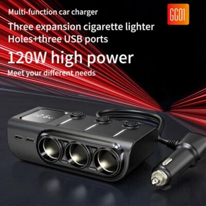 Divisor de enchufe de encendedor de cigarrillos de coche de 3 vías 3 USB + 2 tipo C cargador adaptador de corriente - Imagen 1 de 21