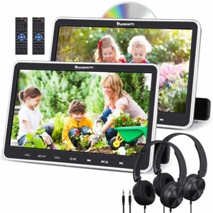 2x10.1" Car Headrest Two DVD Player Rear-Seat Monitor TV Screen HDMI USB+Headset - Picture 1 of 8