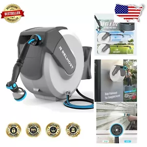 65 ft Retractable Garden Hose Reel - Heavy Duty Wall Mount with Auto Rewind - Picture 1 of 10