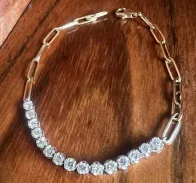 5ct Round  VVS1/D Moissanite Women Tennis & Link Bracelet 14k White Gold Plated - Image 1 of 4
