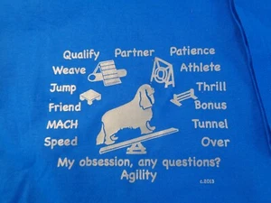 Cavalier King Charles Dog Agility T-shirt Size Large Royal w/ silver design SALE - Picture 1 of 9