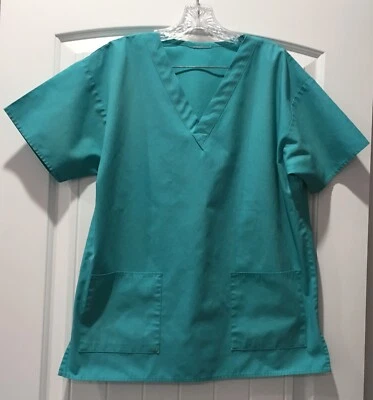 SCRUB TOP - SHORT SLEEVE - V NECK - SHORT SLEEVE - TEAL - LARGE - Image 1 of 4