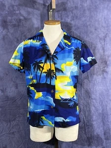 Vintage 80er Hawaiihemd Kole Kole Damen M Tiki Sunset Palmen Aloha USA - Bild 1 von 8