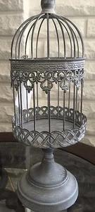 Antique Sliver Look Iron Bird Cage on Stand. - Picture 1 of 5