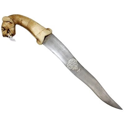 Tiger Dagger Knife Hand Forged Steel Nagin Blade Silver Koftgari Inlay Work k896 - Image 1 of 4