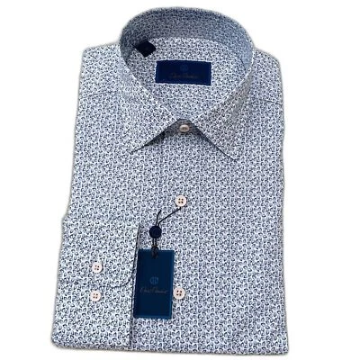 NUEVA $155 Camisa Deportiva David Donahue Para Hombre Talla M Calce Ajustado Manga Larga Azul Arena Foto 1 de 4