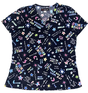Women's Scrub Top Koi Basics Black Medium Stars - Picture 1 of 5
