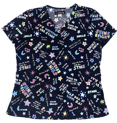 Women's Scrub Top Koi Basics Black Medium Stars - Image 1 of 4