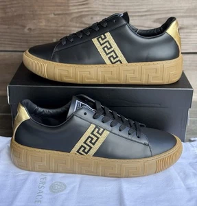 Size 44 (11 US) - Versace La Greca Leather Low Top ' Black Gold ' | WORN ONCE - Picture 1 of 7