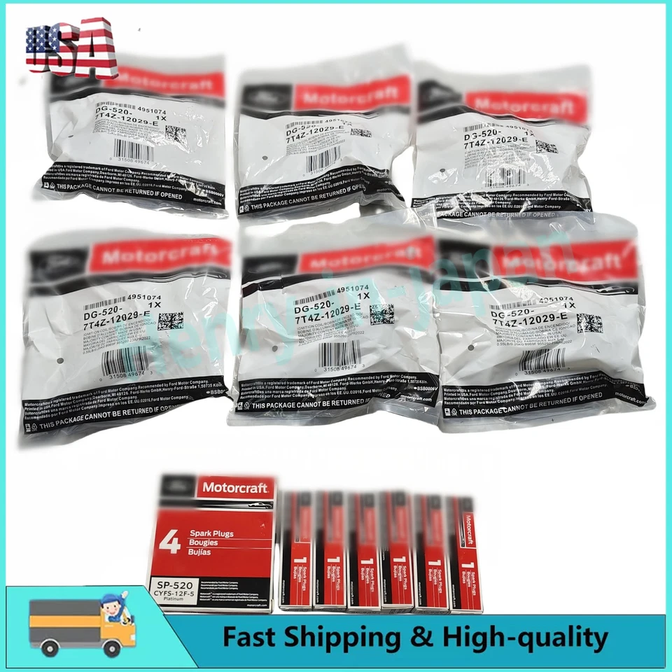 6PCS SP520 Spark Plugs+UF553 DG520 Ignition Coils For 2010-2014 Ford Edge 3.7L Foto 1 de 4
