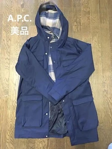 A.P.C Mountain Parka Felpa con Cappuccio Cappotto XS (veste M) Navy Impermeabile Giacca a Vento - Foto 1 di 9