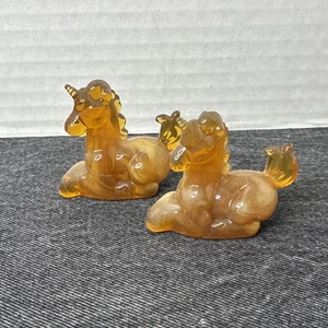 Boyd Art Glass Little Lucky Unicorn - Lot 2 - Amber Slag - B Diamond Line (#203) - Picture 1 of 11