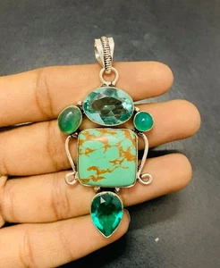 Turquoise Gemstone 925 Sterling Silver Handmade Pendant Jewelry Gift For Love - Picture 1 of 3