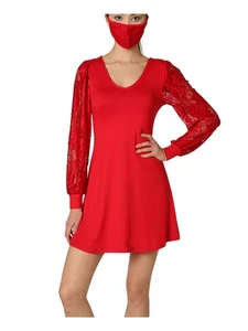 ULTRA FLIRT Womens Red With Face Mask Long Sleeve Mini Dress S - Picture 1 of 9