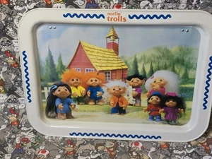 VTG 1992 NORFIN TROLLS Metal TV TRAY w/ Folding Legs Kids Lunch Tray 17”x12" - Picture 1 of 3