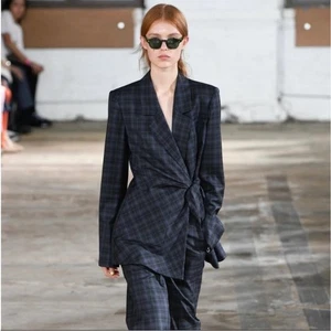 Tibi Marvel Plaid Wool Blend Tie Waist Blazer Jacket Size 10 - Picture 1 of 11