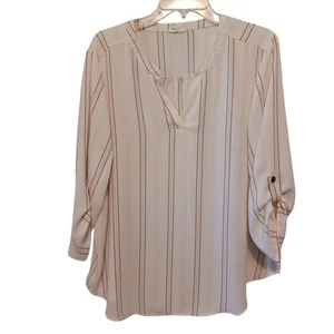 Maurices Top Womens Xl Striped Roll Tab Sleeves V Neck Office Wear - Picture 1 of 10
