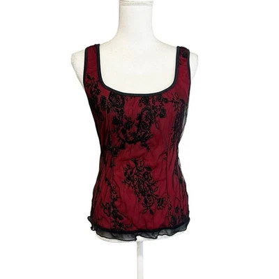 Vintage Dressbarn Y2K Tank Size Small Vamp Mesh Velvet Romantic Goth - Image 1 of 4