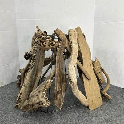 Rustic Driftwood Lamp Shade Handmade Natural Wood Decor Coastal Cabin Style  - Image 1 of 4