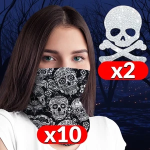 80 % RABATT Tag der Toten Sugar Skull Gesichtsmasken (10 Stück) + 2 Bling Skull Aufkleber - Bild 1 von 13
