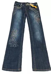 Tell Denim Works Juniors Studded Skinny Women's Jeans Size 3 Y2K RHINESTONES - Picture 1 of 13