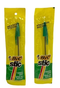 2 -VTG Bic Original Stic Sealed Medium Point Green Pen Factory Sealed - Picture 1 of 2