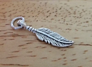 Sterling Silver 3D Small 5x20mm Indian Feather Charm - Picture 1 of 1