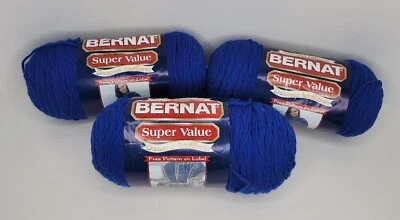 Bernat Super Value Lot Of 3 Skeins Royal Blue Color, 5mm, 382 Yds Each New - Image 1 of 4