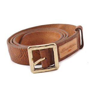 New $295 SANTONI Distressed Brown Leather Belt with Gold Buckle 38 (95cm)