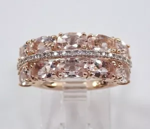 2.2Ct Oval Lab Created Morganite Women Eternity Ring 14k Rose Gold Plated Silver - Picture 1 of 3