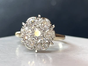 VINTAGE ESTATE 14K GOLD NATURAL DIAMOND RING 1 TDW APPRAISAL $1,800. FLORAL - Picture 1 of 14