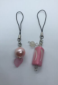 2 Pink Mobile Cell Phone Charm Dangle Plastic Bead Beaded