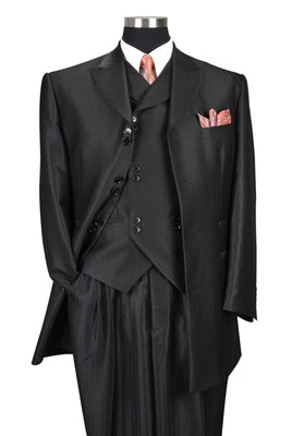 Traje a rayas de hueso de arenque con sensación de lana de 3 piezas para hombre con chaleco elegante #5264 negro, marrón Foto 1 de 4