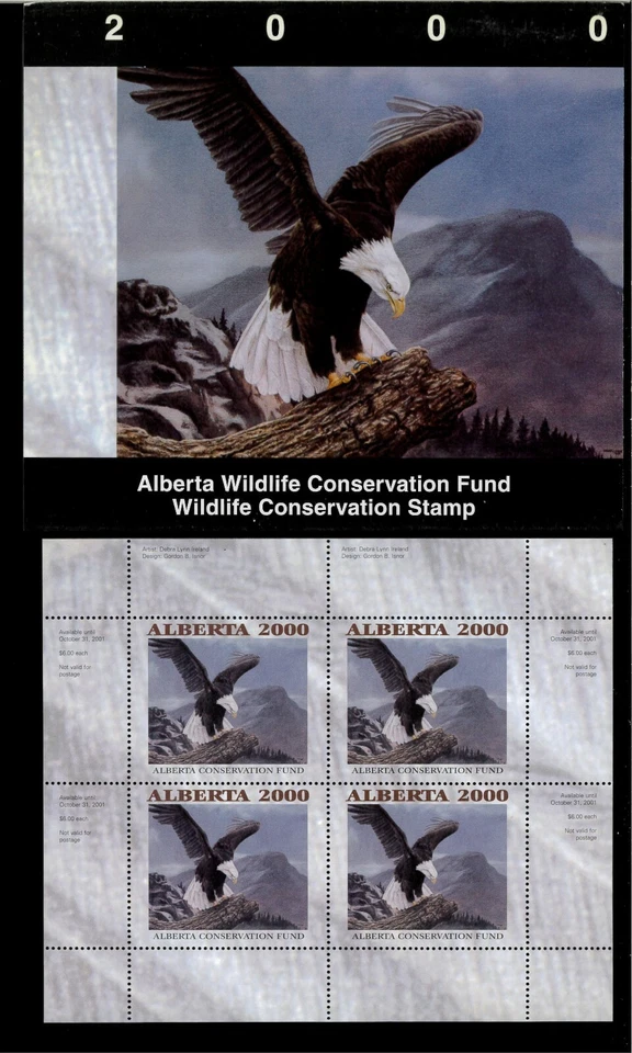 ALBERTA  #5 2000 BALD EAGLE CONSERVATION STAMP MINI SHEET OF  4 IN FOLDER NH - Image 1 of 1