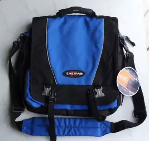 NEW NWT VINTAGE EASTPAK SHOULDER BAG 1990s CD PHONE POCKETS MESSENGER BLUE RARE - Picture 1 of 24