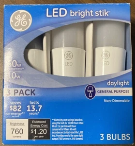 GE LED bright stik 3 pack Daylight 10W use /60W replacement non-dimmable 760 lum - Picture 1 of 4