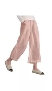 Tahari 100% Linen Size L High Rise Pink Pull On Wide Legs Pants Elastic Waist - Picture 1 of 12