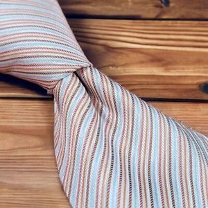 CALVIN KLEIN Mens Tie, Pastel Orange & Red Stripe, 100% Silk Necktie, One Size  - Picture 1 of 8