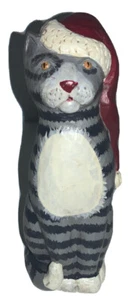 Gray Tabby Cat Wearing Red Santa Hat 6” Tall Figurine Holiday/Christmas - Picture 1 of 6