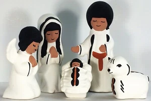 5 teilige Keramik Krippe signiert S. Chino Acoma Pueblo Handarbeit/bemalt - Bild 1 von 7