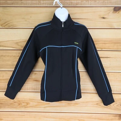 Chaqueta IZOD Movimiento Cremallera Completa Mujer M Negro Azul Rayas Algodón Bolsillos con Cremallera Foto 1 de 4