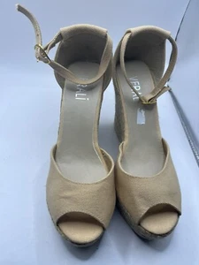 Verali Size 8/39 Women’s Beige Espadrille Wedge Non Leather Upper Ankle Strap - Picture 1 of 10