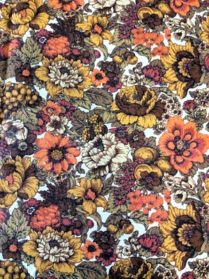 Vintage 70s House N Home Drapery Fabric Orange Gold Brown Floral MCM 54x48 - Image 1 of 4