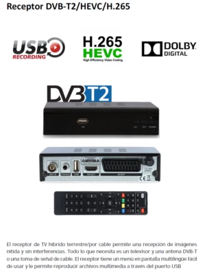 Usado Receptor TDT HD HEVC/H.265 , USBx2, HDMI, SCART Euroconector, Mando 2 en 1 - Imagen 1 de 4