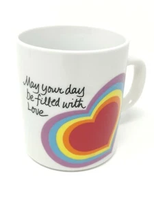 Regenbogen Kaffeebecher Vintage Herzen Avon 1983 Möge dein Tag mit Liebe gefüllt sein - Bild 1 von 5
