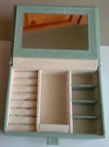 Pottery Barn Mint Faux Leather Jewelry Box 6.25”x 4.50 x 2” Great Condition! - Picture 1 of 10