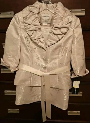 VICTOR COSTA юбка костюм женщин 4 Buff бежевый 3/4 рукава со стразами кнопки новый с ярлыками - Изображение 1 из 4