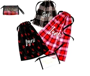 VICTORIA'S SECRET 4 PIECE Bag Set PLAID LAUNDRY,LINGERIE,SHOE Clear MAKE UP Case - Picture 1 of 9
