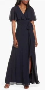 Vince Camuto Women's V-Neck Faux Wrap Chiffon Gown in Navy Size 14 MSRP $188 - Picture 1 of 9