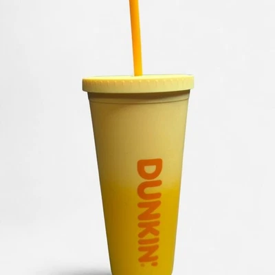Vaso Dunkin amarillo con pajita Foto 1 de 3